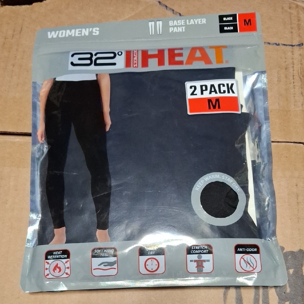 32 Degrees Women's Black Base Layer Pants - 2 Pack